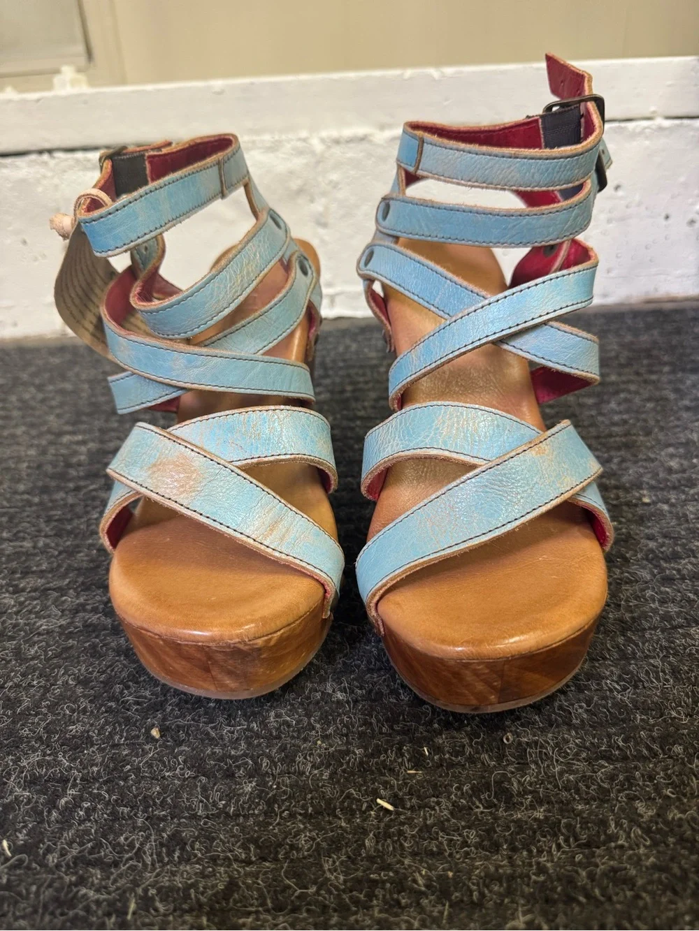 Bed Stu Light Blue Multi-Strap Platform Sandals